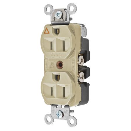 HUBBELL WIRING DEVICE-KELLEMS Straight Blade Devices, Receptacles, Duplex, Hubbell-Pro Heavy Duty, 2-Pole 3-Wire Grounding, 15A 125V, 5-15R, Ivory, Single Pack, Isolated Ground. CR5252IGI